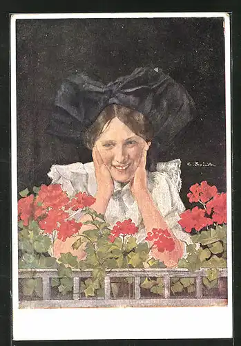 Künstler-AK sign. C. Spindler: Selmel, junge Frau im Trachtenkleid