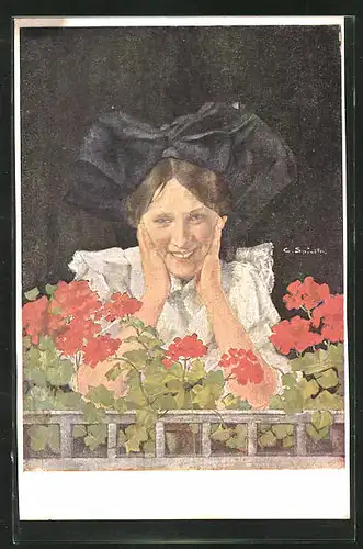 Künstler-AK sign. C. Spindler: Selmel, junge Frau im Folklore Kleid