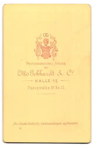 Fotografie Otto Gebhardt & Co., Halle a /S., Poststrasse 9 u. 10, Portrait kleines Mädchen im karierten Kleid