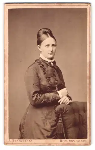 Fotografie A. Sternitzky, Braunschweig, Egydienmarkt 14, Portrait hübsche Dame im Kleid