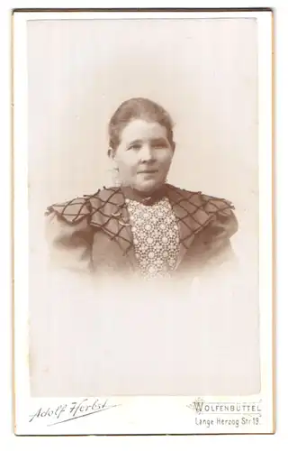 Fotografie Adolf Herbst, Wolfenbüttel, Lange Herzogstrasse 19, Portrait junge Dame im modischen Kleid
