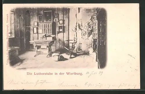 AK Eisenach, Die Lutherstube in der Wartburg, Innenansicht