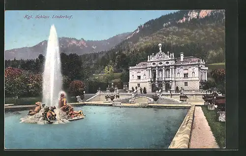 AK Königliches Schloss Linderhof und Fontaine