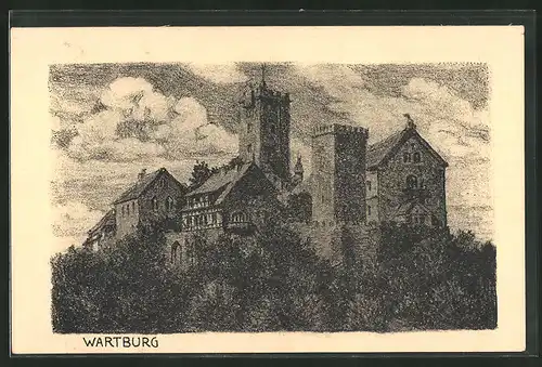 Künstler-AK Eisenach, Blick zur Wartburg