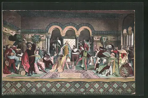 Künstler-AK Eisenach, Wartburg, Sängerkrieg