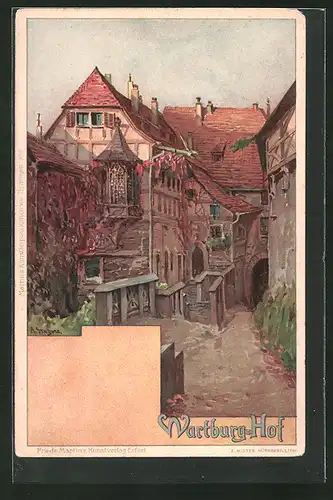 Lithographie Eisenach, Innenhof der Wartburg