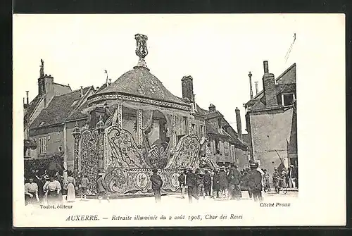 AK Auxerre, Retraite illuminée de 2 auôt 1908, Char des Roses