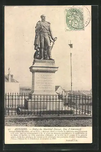 AK Auxerre Statue du Maréchal Davout, Duc d`Auerstaedt