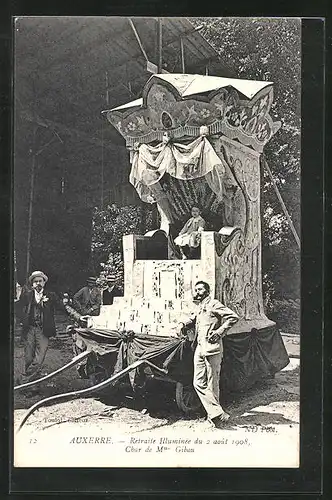 AK Auxerre, Retraite Illuminée 1908, Char de Mme Gibou