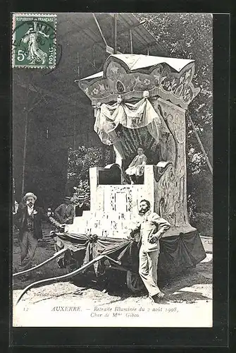 AK Auxerre, Retraite Illuminée 1908, Char de Mme Gibou