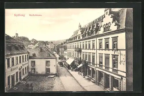 AK Kyllburg, Hochstrasse mit Hotel Eifelerhof