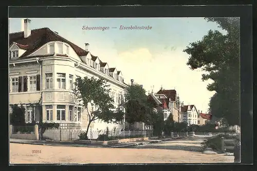 AK Schwenningen, Eisenbahnstrasse mit Bäumen