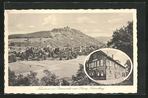 AK Neustadt im Odenwald, Gasthaus zum Ochsen, Teilansicht mit Burg Breuberg