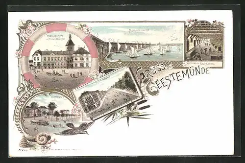 Lithographie Geestemünde, Restaurant im Fischereihafen, Borriesstrasse