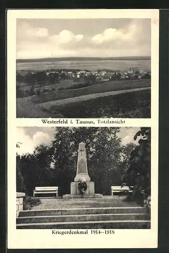 AK Westerfeld i. Taunus, Kriegerdenkmal, Totalansicht vom Ort