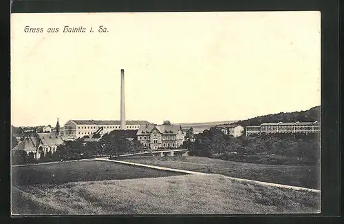 AK Hainitz i. Sa., Teilansicht mit Fabrik