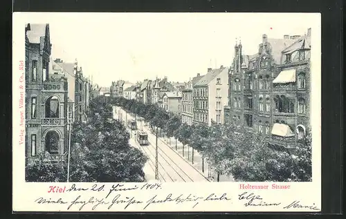 AK Kiel, Holtenauer Strasse mit Strassenbahnen