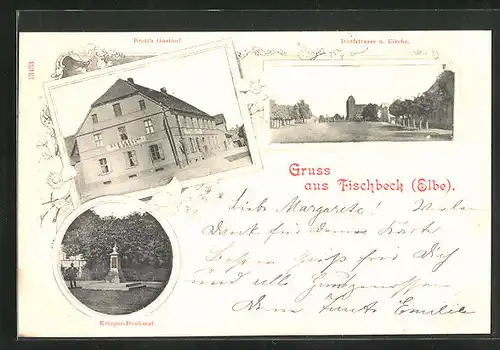 AK Fischbeck / Elbe, Brett`s Gasthof, Dorfstrasse, Kirche