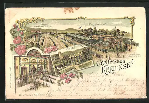 Lithographie Kreiensen, Hauptbahnhof und Viaduct