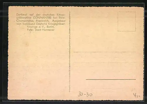 AK Connantre, Denkmal auf der deutschen Kriegsgräberstätte