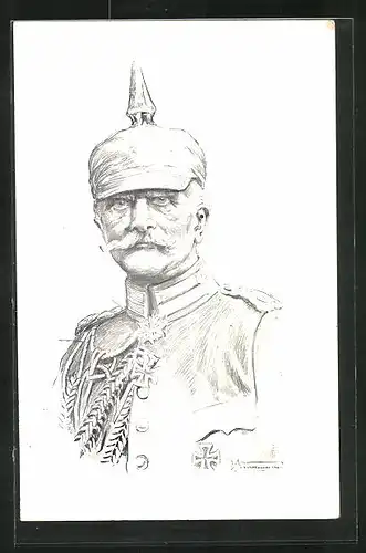 Künstler-AK Generalfeldmarschall von Mackensen in Uniform mit Pickelhaube