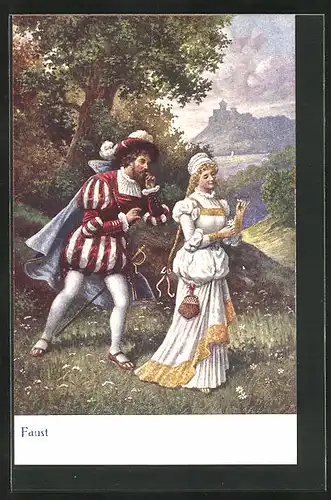 Künstler-AK Szene aus Goethes Faust, Faust nähert sich Gretchen