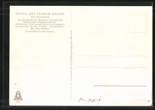 AK München, Hotel Deutscher Kaiser, Arnulfstrasse, Innenansicht
