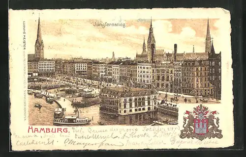 Lithographie Hamburg-Neustadt, Hafenblick am Jungfernstieg