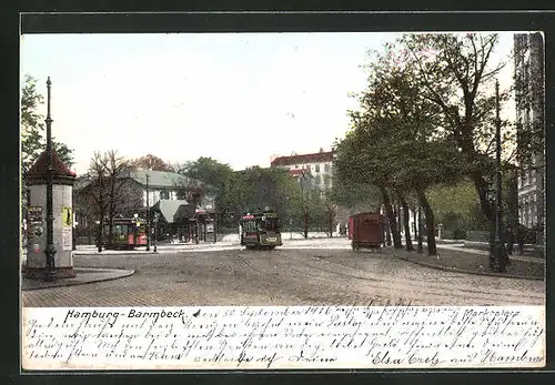 AK Hamburg-Barmbek, Strassenbahn auf dem Marktplatz