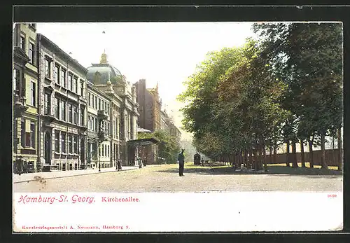 AK Hamburg-St. Georg, Strassenblick in die Kirchenallee