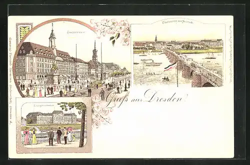 Lithographie Dresden-Neustadt, Hauptstrasse, Finanzministerium