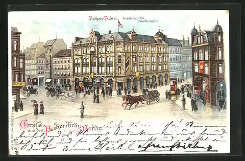 Lithographie Berlin, Gasthaus Pschorr-Palast in der Friedrichstrasse 165