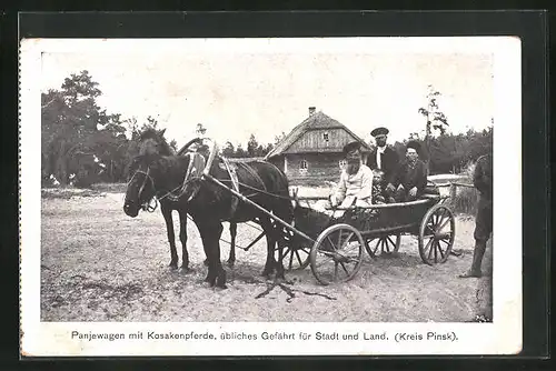 AK Panjewagen mit Kosakenpferde, russische