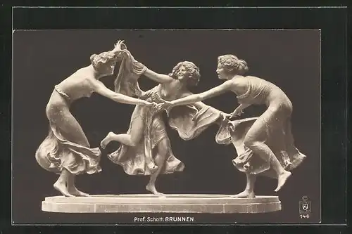 AK Skulptur Brunnen von Prof. Schott