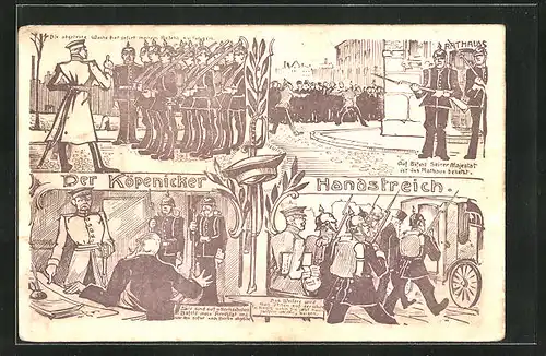AK Berlin, Der Hauptmann von Köpenick, Der Köpenicker Handstreich, verschiedene Szenen