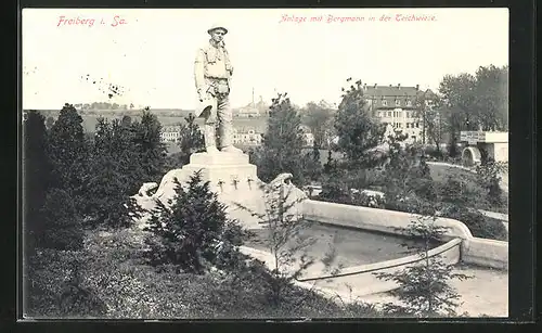 AK Freiberg i. Sa., Anlage mit Bergmann in der Teichwiese