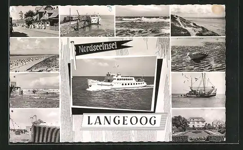 AK Langeoog, Elf Ansichten aus dem Ort und Umgebung