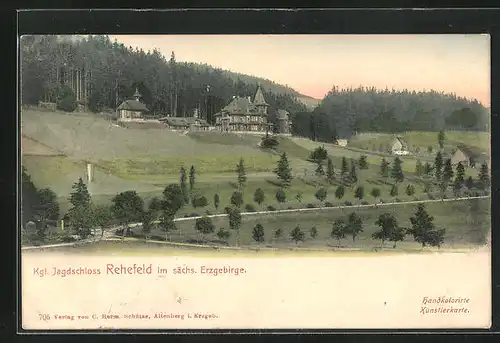 AK Rehefeld im sächs. Erzgebirge, Blick zum Kgl. Jagdschloss