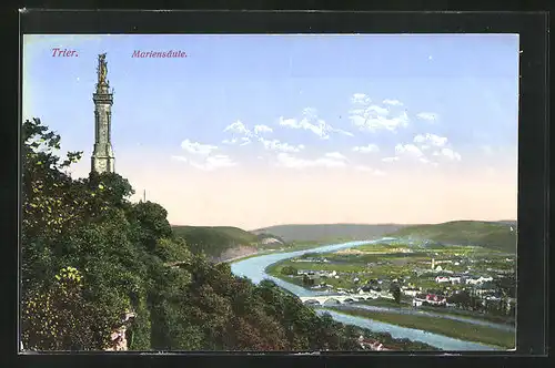 AK Trier, Mariensäule mit Blick ins Moseltal