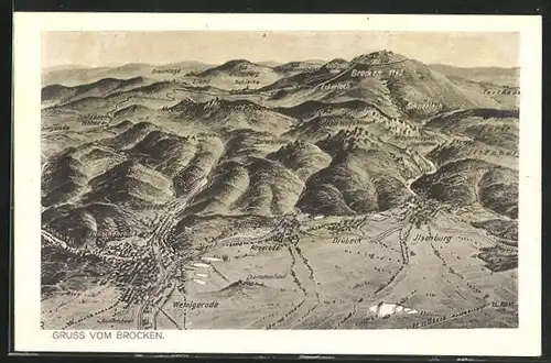 AK Brocken, Geografische Karte der Umgebung aus der Vogelschau