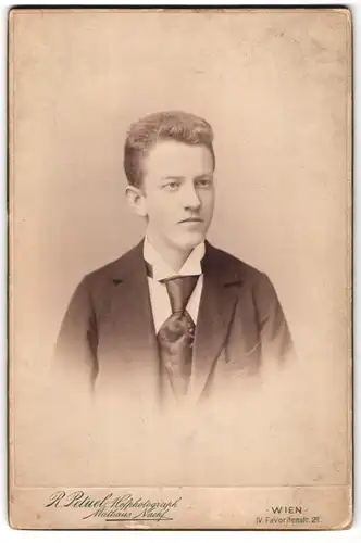 Fotografie R. Petuel, Wien, Favoritenstrasse 21, junger Mann mit Schlips und Anzug