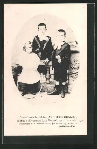 AK Brüssel / Bruxelles, Gedenkenis der kleine Annette Bellot 1907