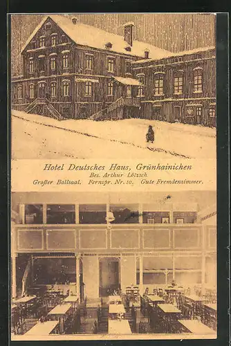 AK Grünhainichen, Hotel Deutsches Haus im Schnee, Innenansicht