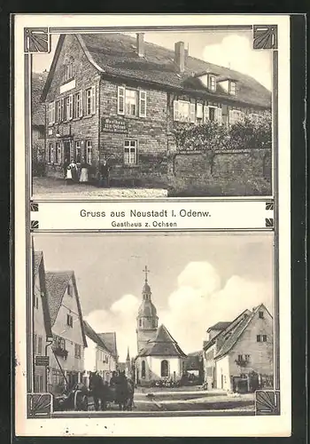 AK Neustadt i. Odenw., Gasthaus z. Ochsen, Strassenpartie mit Kirche