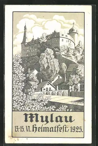 Künstler-AK Mylau, Heimatfest 1925, Burg Mylau