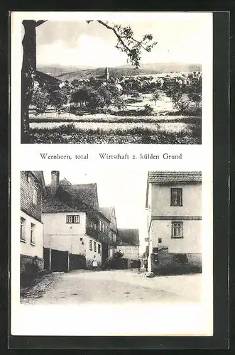 AK Wernborn i. T., Gasthaus zum kühlen Grund, Teilansicht mit Baum