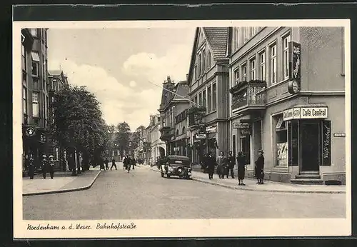 AK Nordenham a. d. Weser, Bahnhofstrasse mit Café Central