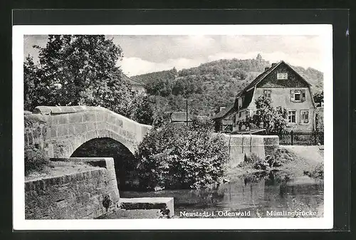 AK Neustadt i. Odenwald, Die Mümlingsbrücke