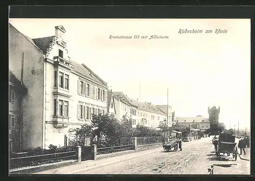 AK Rüdesheim am Rhein, Rheinstrasse III. mit Adlerturm