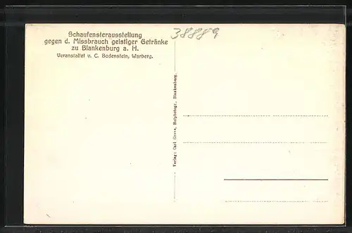 AK Blankenburg a. H., Schaufensterausstellung gegen den Missbrauch geistiger Getränke